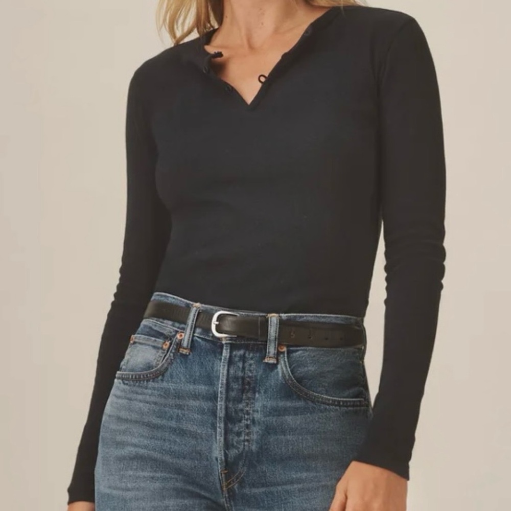 Buck Mason Black Long Sleeve Henley Top